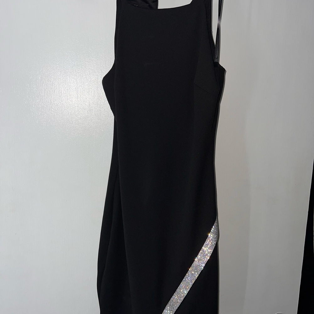 BCX Black Asymmetrical Dress with Silver Detail